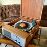 Vintage Mid Century Rare PYE Playboy Portable Vinyl Record Player in Teak Case Faulty Image 2
