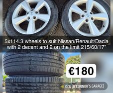 Various 5x114.3 Full Sets & Single Alloys , Steel Wheels & Spacesavers for Nissan Renault Dacia in 15" 16" 17" inch @ OCG