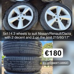 Various 5x114.3 Full Sets & Single Alloys , Steel Wheels & Spacesavers for Nissan Renault Dacia in 15" 16" 17" inch @ OCG
