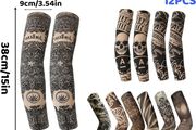 12Pcs Tattoo Sleeves for Men, Fake Tattoo Sleeve Set, Halloween Themed Arm Covers for Parties, Concerts and Role Play, Ideal for Teens and Adults