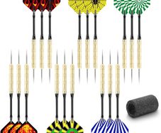 FREE SHIPPING | 18 Pack Steel Tip Darts, Premium Aluminum Shafts Professional Metal Darts Set, Darts Set for Beginner or Professional with 6 Style PET Flights and Dart Sharpener