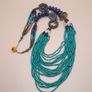 Multi-Strand Vintage Tribal Turqouise Howlite & LapisLazuli With Antique Brass Desgin Necklace Image 5