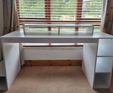 Modern White Desk with Built-in Monitor Stand