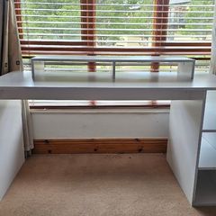 Modern White Desk with Built-in Monitor Stand