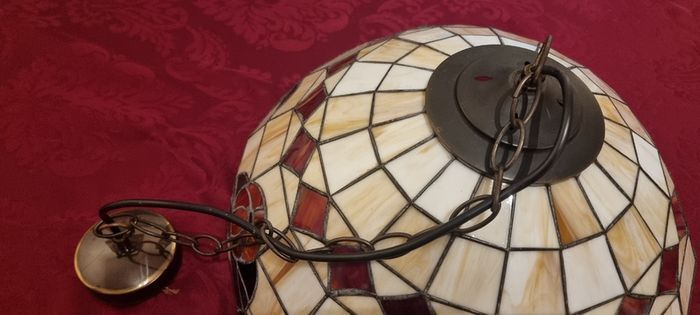 18 Inch Diameter Tiffany Style Ceiling Pendant Lamp / Light With Stained Glass Shade