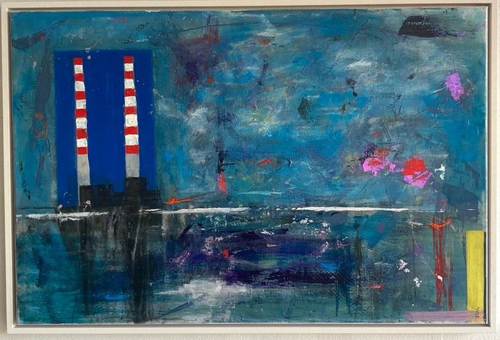 Large Original Painting Contemporary Art Poolbeg Chimneys Modern Irish abstract art Framed