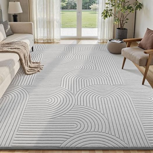 Rugs Living Room 140x200cm, Light Grey Soft Shaggy Rug for Bedroom, 3D Geometric Modern Short Pile Carpet, Extra Large Washable Anti Slip Area Rugs for Living Room Kids Room, Non Shedding
