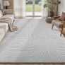 Rugs Living Room 140x200cm, Light Grey Soft Shaggy Rug for Bedroom, 3D Geometric Modern Short Pile Carpet, Extra Large Washable Anti Slip Area Rugs for Living Room Kids Room, Non Shedding Image 2