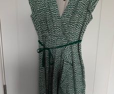 Great Plains Dress - Green & White with Green Belt Size 16