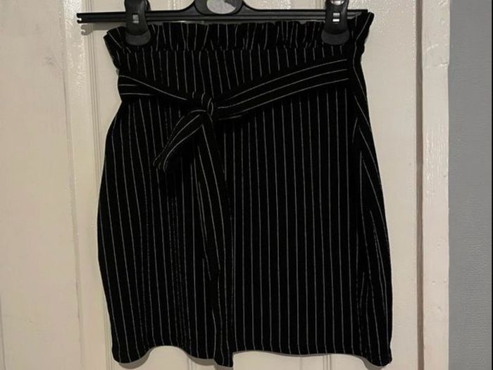Black pin stripe crop top and skirt