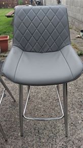 2 x High Back Grey Leather High Stools