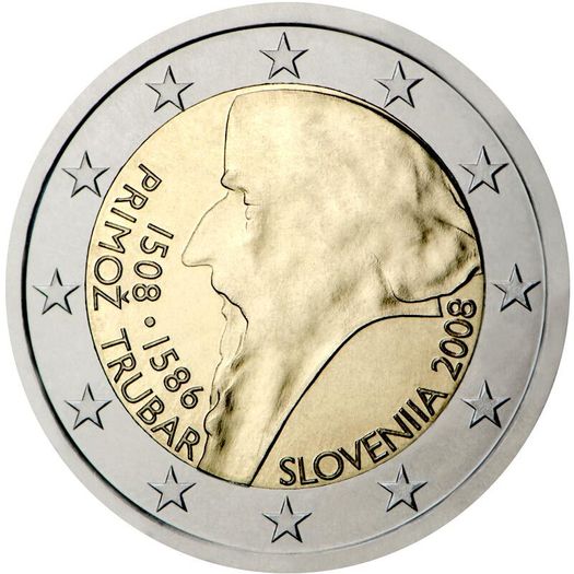 Slovenia 2 Euro Commemorative Coin 2008 - Primoz Trubar. Uncirculated.