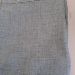 As new green linen curtains .Size 56"width x 82"length .A lot brighter than the pics .Just hung for a few days but dont go in the room .Unlined but heavy .Ringtop 12 euro .