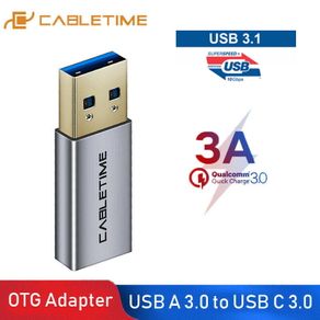 Cabletime Aluminum Alloy USB 3.1 Gen 2 (10 Gbps) Type-C (Female) to Type-A (Male) 60W Premium Adapter Convertor (Brand New/Warranty)