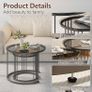 Round Coffee Tables, Set of 2 End Table, Nesting Tables, Side Table with Metal Frame for Living Room/Bedroom/Balcony/Office/Apartment, Diameter 23.6/15.7 IN (Black with Gray Glass) Image 5