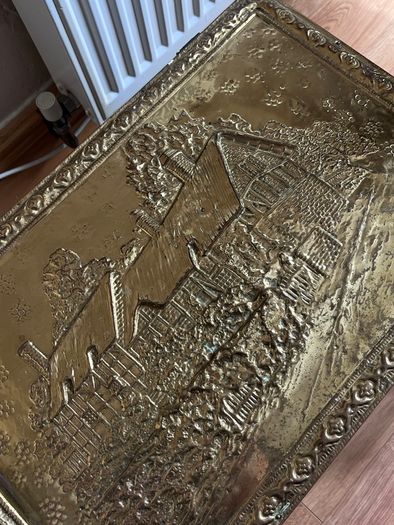 Vintage Brass Fireplace Companion Set & Coal Box