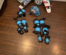 2 skateboard sets as new with helmets and knee,elbow and wrist protectors.