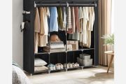 Fabric cabinet with 4 side pockets  Wardrobe fabric cabinet, wardrobe, 45 x 170 x 167 cm, 4 hanging compartments, with shelves, 4 side pockets, plenty of space, for bedroom, living room, black