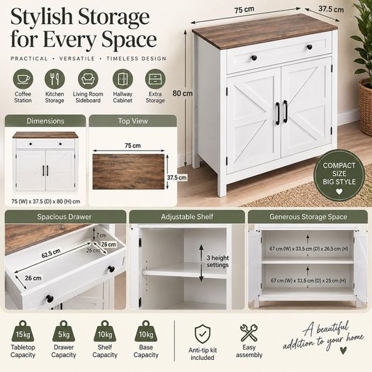 Farmhouse Sideboard Cabinet with Drawer & 2 Barn Doors