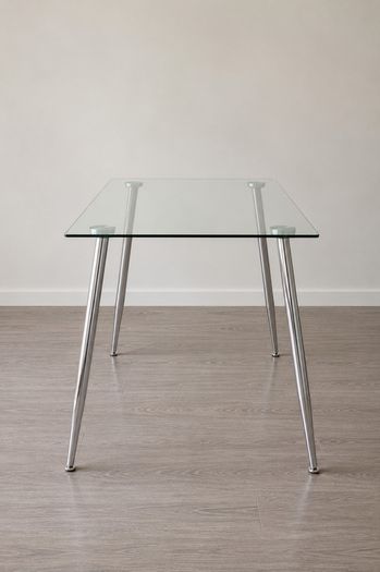 Modern Glass Table with Chrome Steel Frame