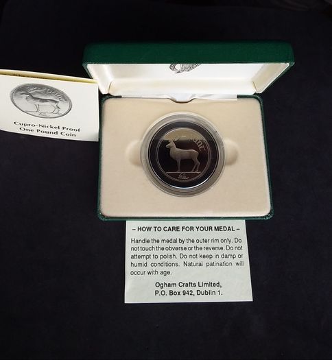 Official Irish Cupro-Nickel Proof, One Pound Coin - Boxed with Certificate