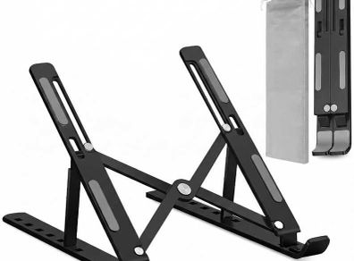 Adjustable Laptop Stand for Desk Foldable & Portable ABS Silicone Riser, Ventilated Cooling Holder for 10 17.3 Laptops & Tablets