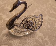 Silver and Cut Glass Swan Trinket Holder