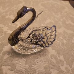 Silver and Cut Glass Swan Trinket Holder