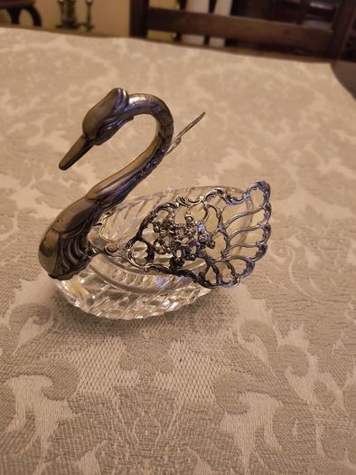 Silver and Cut Glass Swan Trinket Holder