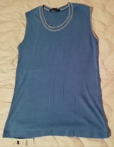 Ladies Blue picot trim vest top size 14-16