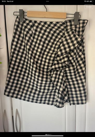 skirt H&M gingham size 38 (10) frill place & cream skirt
