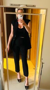 Pinko black suit with cigarette trousers and tailored gilet