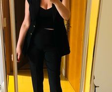 Pinko black suit with cigarette trousers and tailored gilet