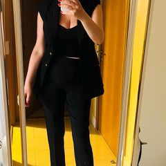 Pinko black suit with cigarette trousers and tailored gilet