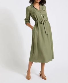Ladies Utility Belted Midi Shirt Dress: Size 12