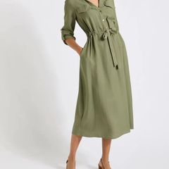 Ladies Utility Belted Midi Shirt Dress: Size 12