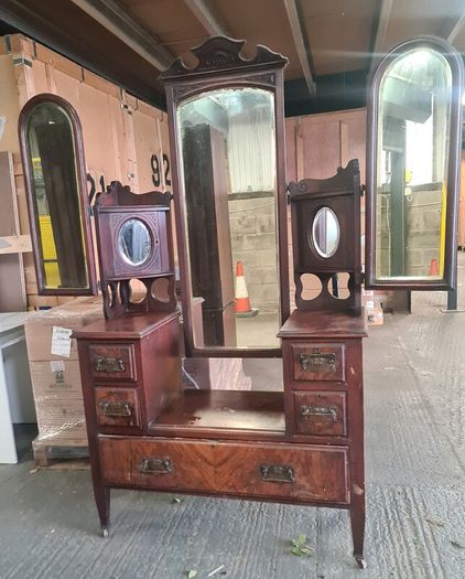 Antique Wooden Dressing Table with Triple Mirror