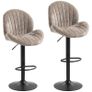 Set of 2 Shell-Shape Bar Stools, Backrest, Height Adjustable with Footrest, Steel Frame, Brown Image 2