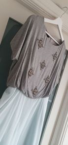 TED BAKER jewelled jersey top with aqua silk skirt Sz 3 (Fit 12-14UK) - Rrp 225 (New)