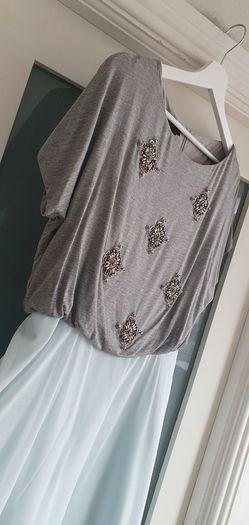 TED BAKER jewelled jersey top with aqua silk skirt Sz 3 (Fit 12-14UK) - Rrp 225 (New)