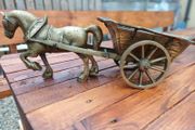 Antique Heavy Brass Horse &amp; Cart
