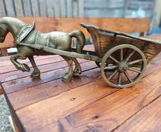 Antique Heavy Brass Horse & Cart