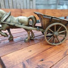 Antique Heavy Brass Horse & Cart