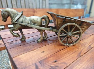 Antique Heavy Brass Horse & Cart