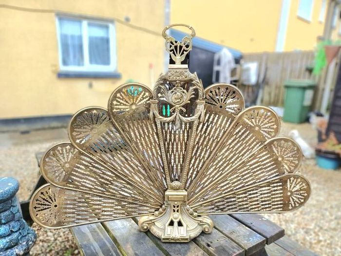 1960/70s Brass Peacock Firescreen