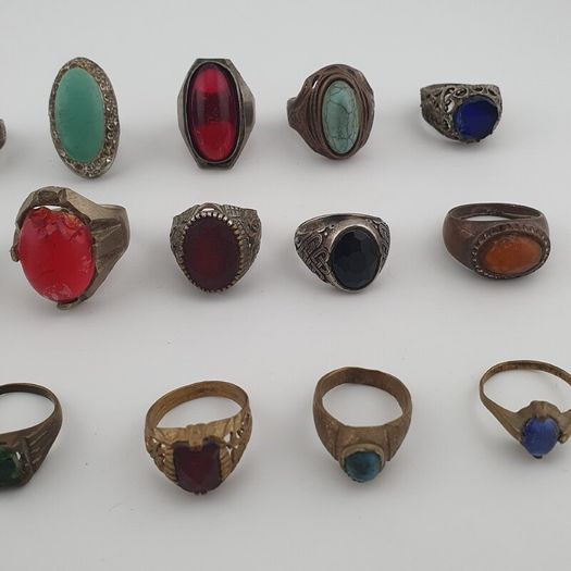 Heritage Antique Brass Jewellery Collection of 15 Mixed Rings