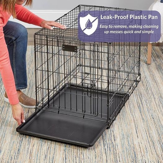 Pets 61 cm  Single Door Folding Dog Crate with Divider Panel, Leak Proof Tray  Secure Latches  Metal Wire Kennel for Small Breeds  Portable, Durable  Easy to Assemble