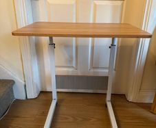 Adjustable Over-Bed Table/Mobile Laptop Desk on Wheels (Wood & White)