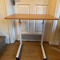Adjustable Over-Bed Table/Mobile Laptop Desk on Wheels (Wood & White)