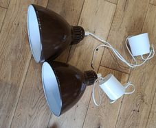 2 x Vintage Brown Metal Pendant / Ceiling Lamps